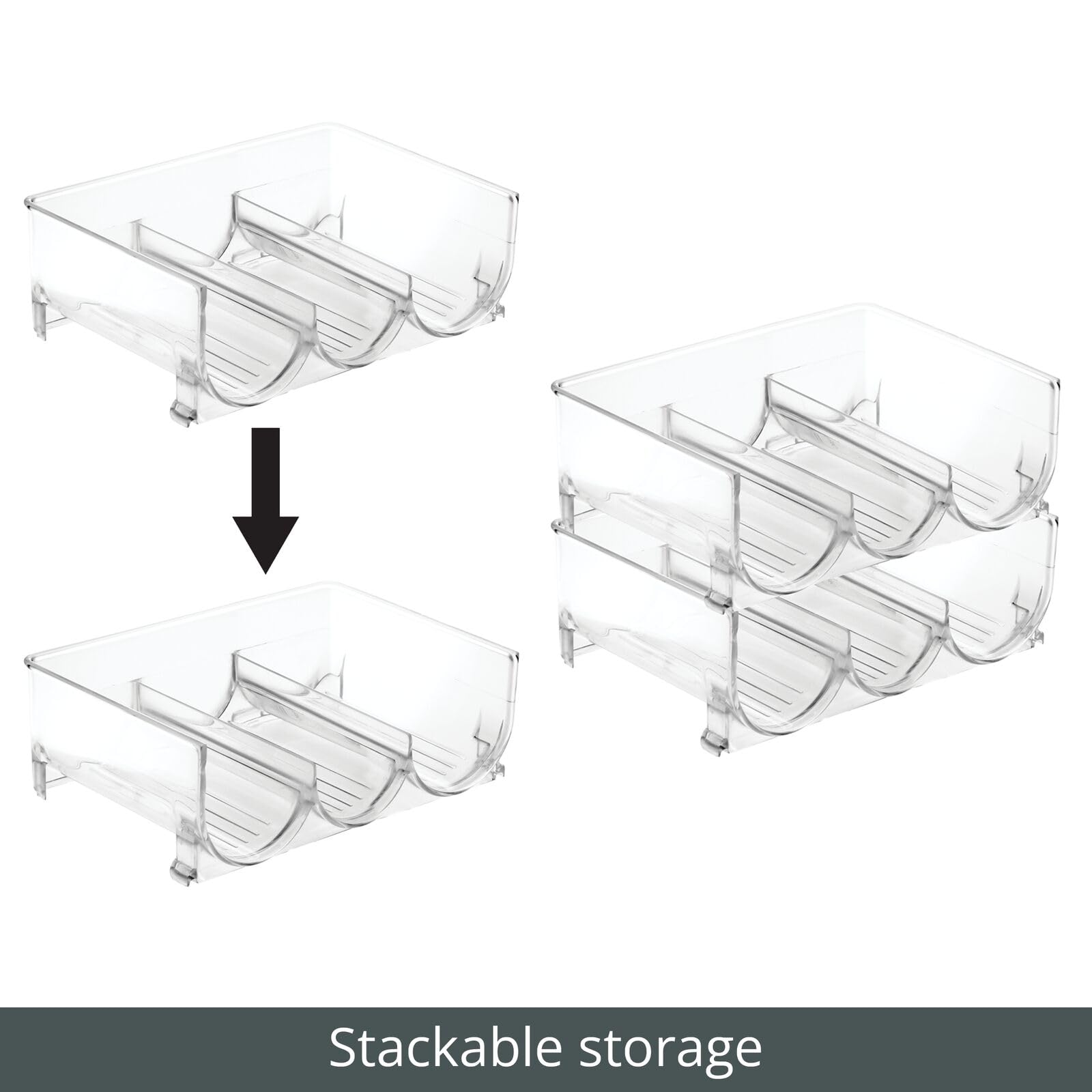 mDesign Portabottiglie impilabile, per 3 bottiglie e 4 ripiani per acqua, succhi, bibite e altro in frigorifero, dispensa o armadi, accessori da cucina, trasparente