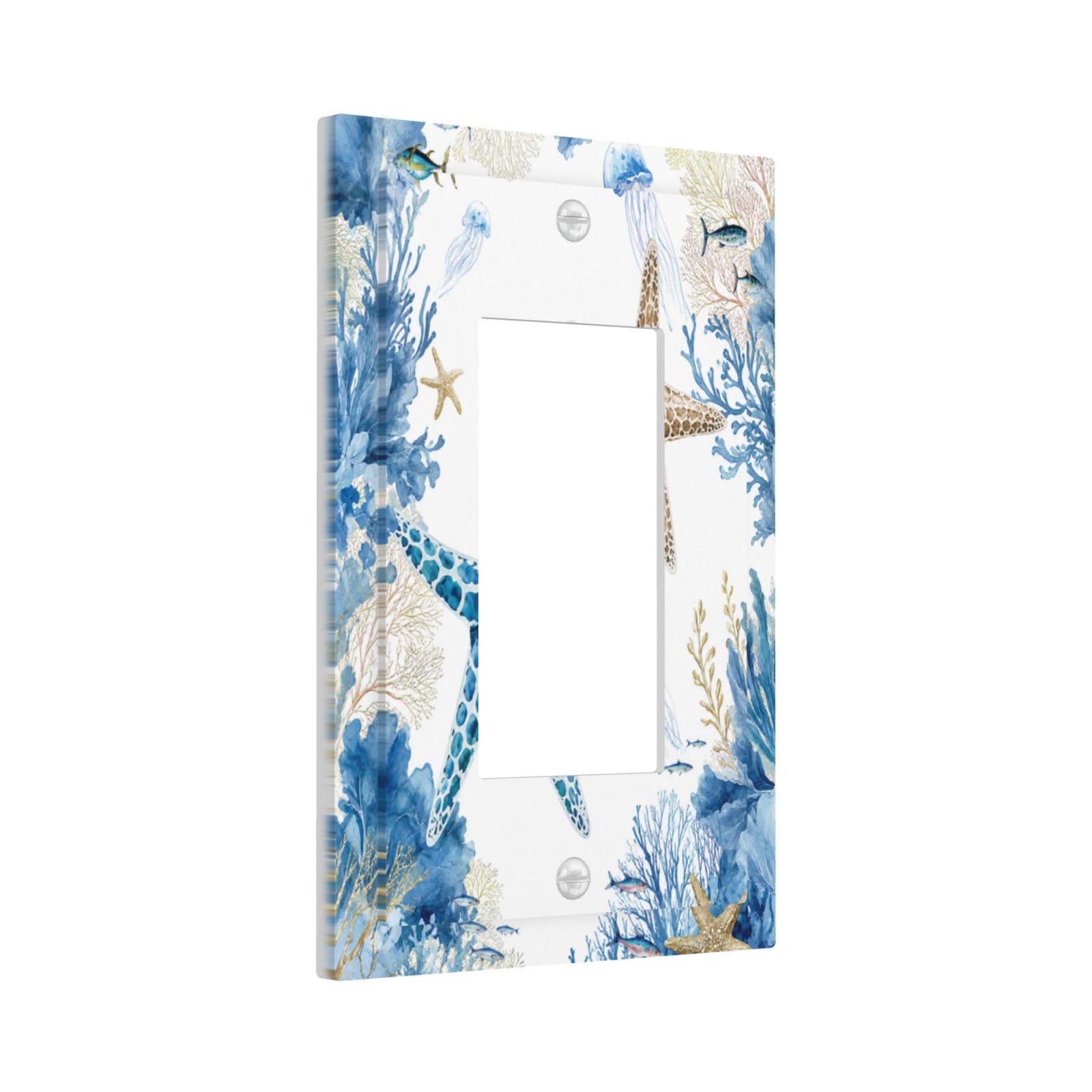 Yamxbfa Blue Starfish Coral Reef Jellyfish Tropical Fish Coasta Decorative Outlet Covers Blue Starfish Coral Reef Jellyfish Fish Coasta 1 Gang Rocker Light Switch Cover Plate Single Wall Plates Electrical Switch Plate Covers Faceplate For Bathroom Decor