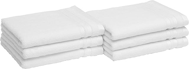 Amazon Basics Cotton Hand Towels, Made with 30% Recycled Cotton Content, 6-Pack, White