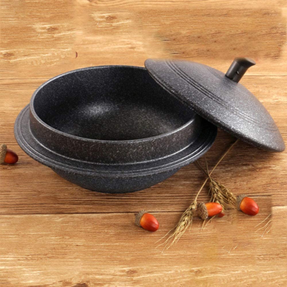 Amazon｜韓国石鍋鍋、ビビンバ石丼陶器蓋付き韓国スープ鍋、黒、8