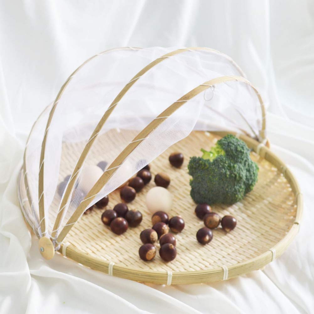 Forart Hand-Woven Food Serving Tent Basket, Fruit Vegetable Bread Cover Storage Container Outdoor Picnic Food Cover Mesh Tent Basket