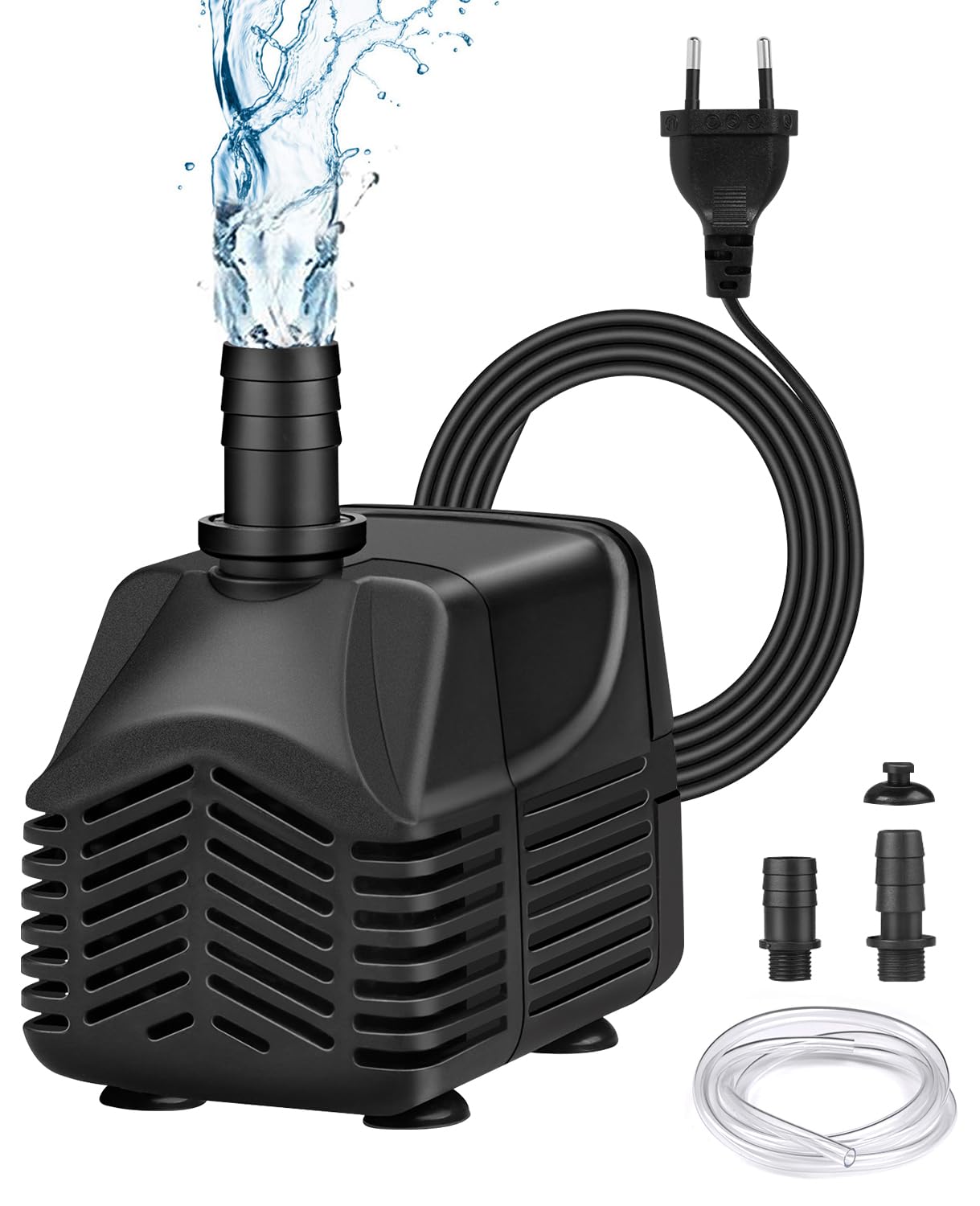 MOSFiATA Pompe à Eau Immergée 25W, 1500 L/H Pompe Aquarium Ultra Silencieuse Pompe Submersible pour Aquarium, Petites Fontaine de Jardin avec 2 Buses 1,5M Tuyau