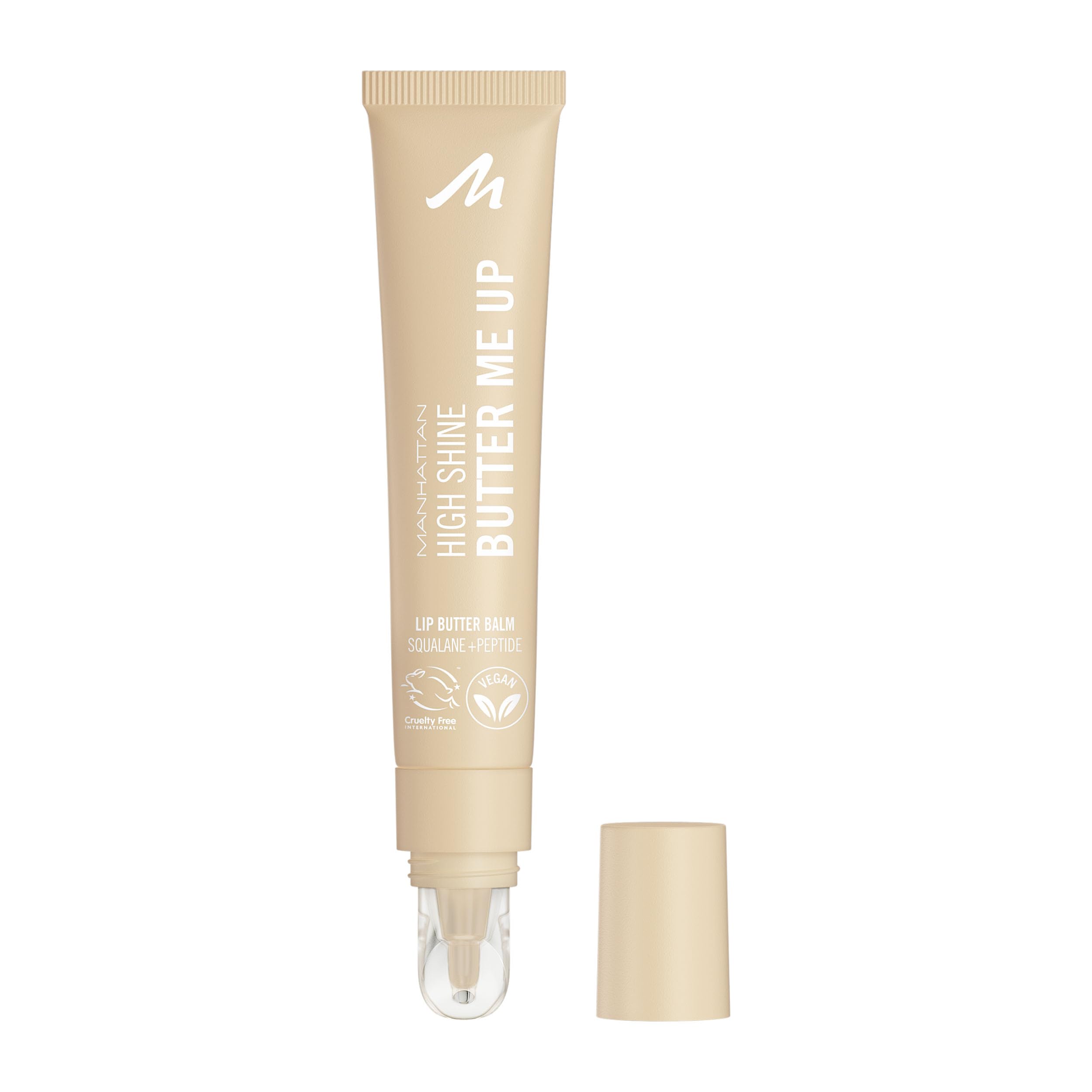 Manhattan High Shine Butter Me Up Lip Butter Balm, getönter, ultra-feuchtigkeitsspendender Lippenbalsam mit glossy Finish, vegane Formel, Vanilleduft, 15 ml, Fb. 000 Vanilla Frost