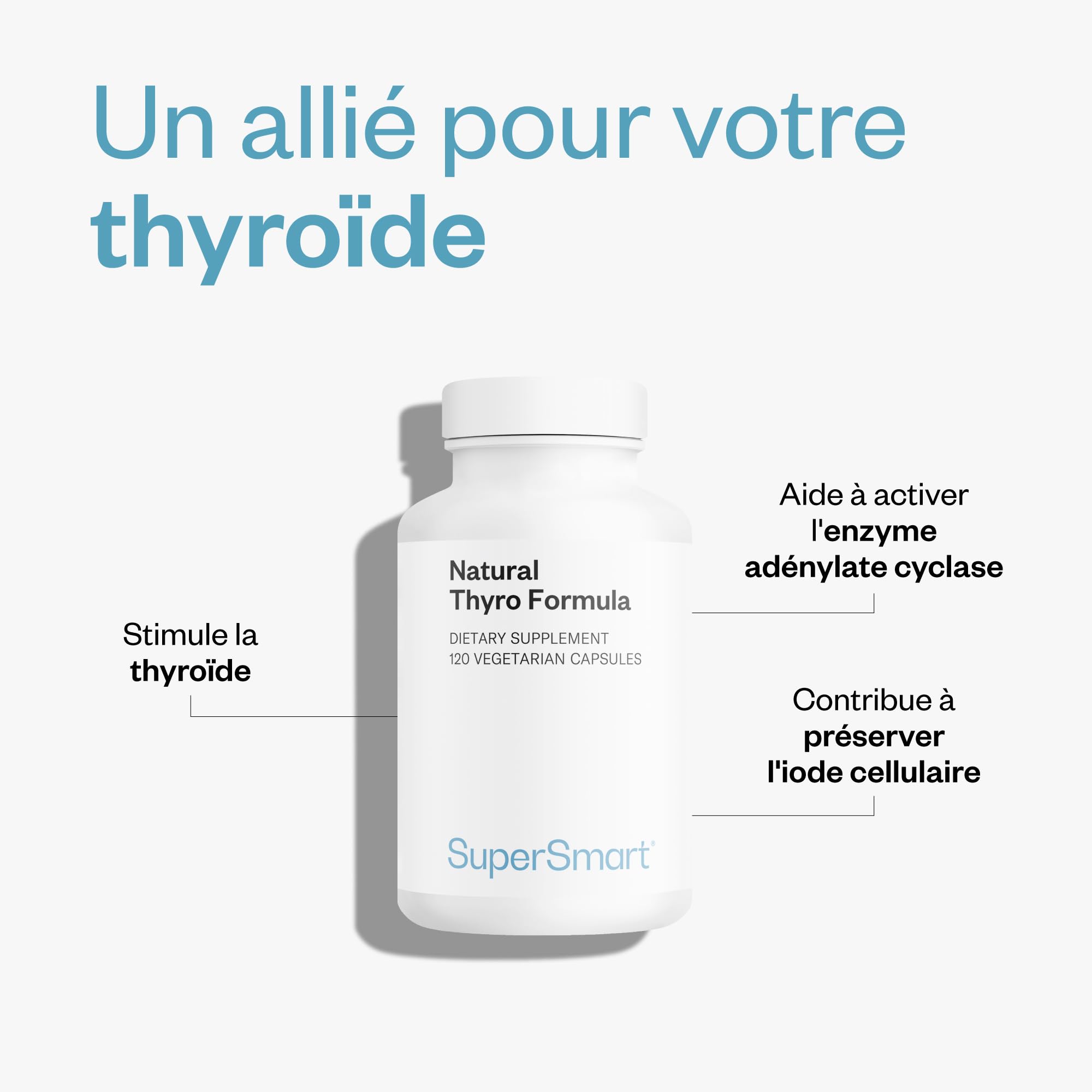 Natural Thyro Formula - Complément alimentaire pour la Thyroïde - Iode, Sélénium, Zinc et Vitamines - Formule à base de nutriments essentiels - SuperSmart