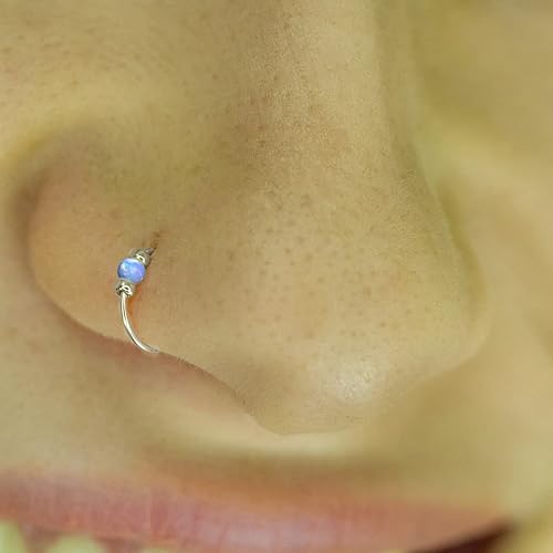 Vista 65 de Gold Nose Ring - Thin Tiny White Opal 24 Gauge Nose Hoop Rings -14k Gold Filled Smooth Comfortable Nose Piercing Jewelry For Women - Gift Ready