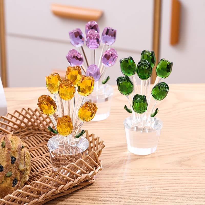 Seven Rose Crystal Decorative Ornaments Table Crystal Handicraft Ornaments Counter Decoration Gifts Good (Color : Red)