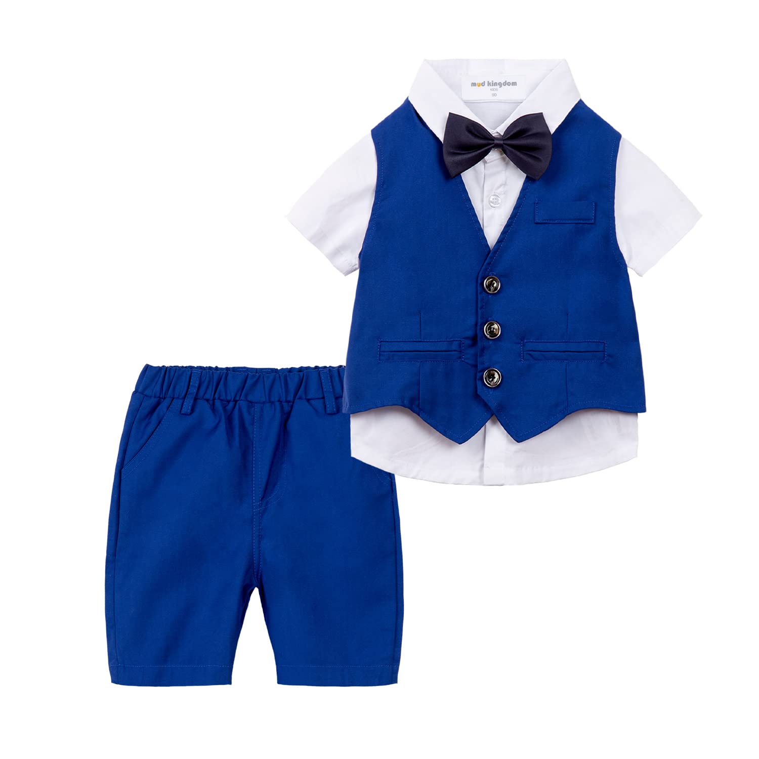 Mud Kingdom Boys Suit 4 Piece Dress Shirt Vest Shorts Set with Bow Tie 2-8 Years