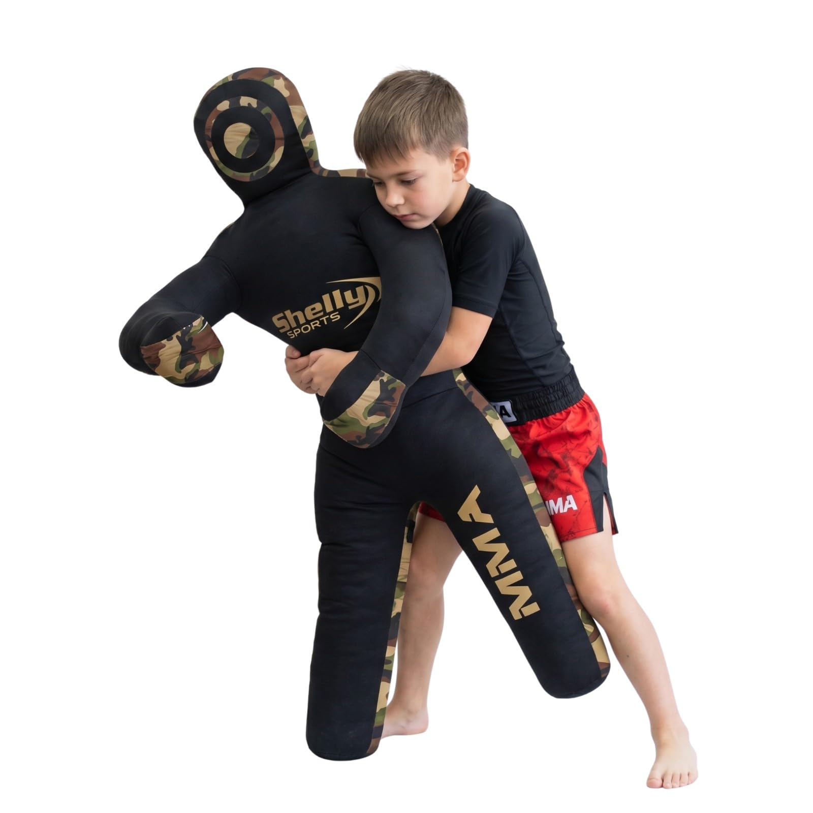 Shelly MMA Grappling Dummy for Kids BJJ Punching Bag Wrestling Buddies Brazilian JIU Jitsu Standing Position Dummy Martial Arts Boxing Karate Training Dummies - UNFILLED (Black/CamoGreen) โ image 1