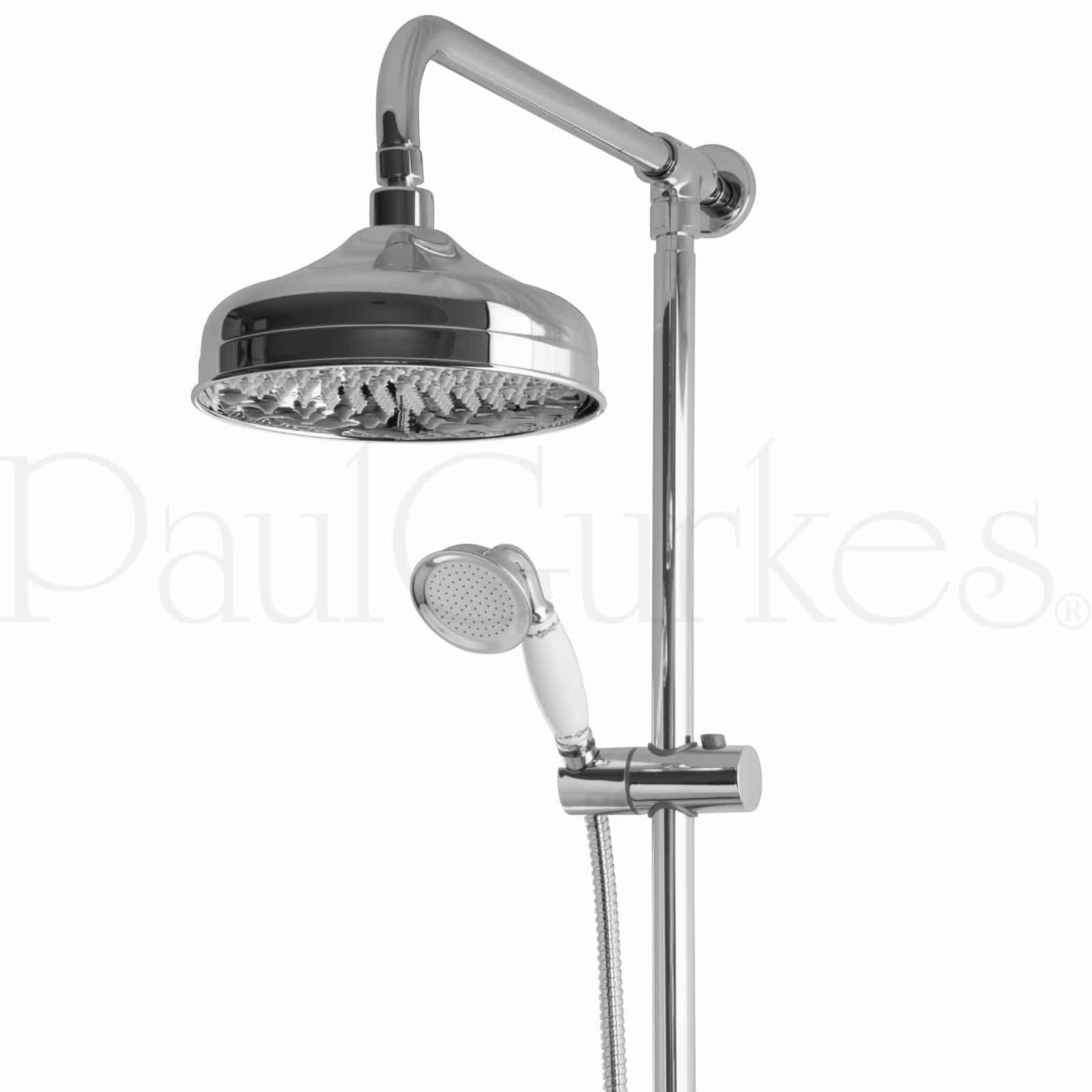 Sistema de Ducha Nostálgico con Grifo, Latón Cromado, Cabezal Ø 20 cm, Montaje en Pared, Bohrloque 97-127 cm