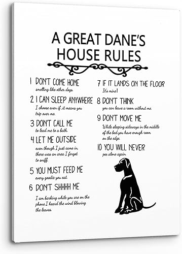 PHAMTE A Great Dane's House Rules - Arte de pared, divertido gran danés con cita de perro, lienzo enmarcado, obra de arte para el hogar, dormitorio,