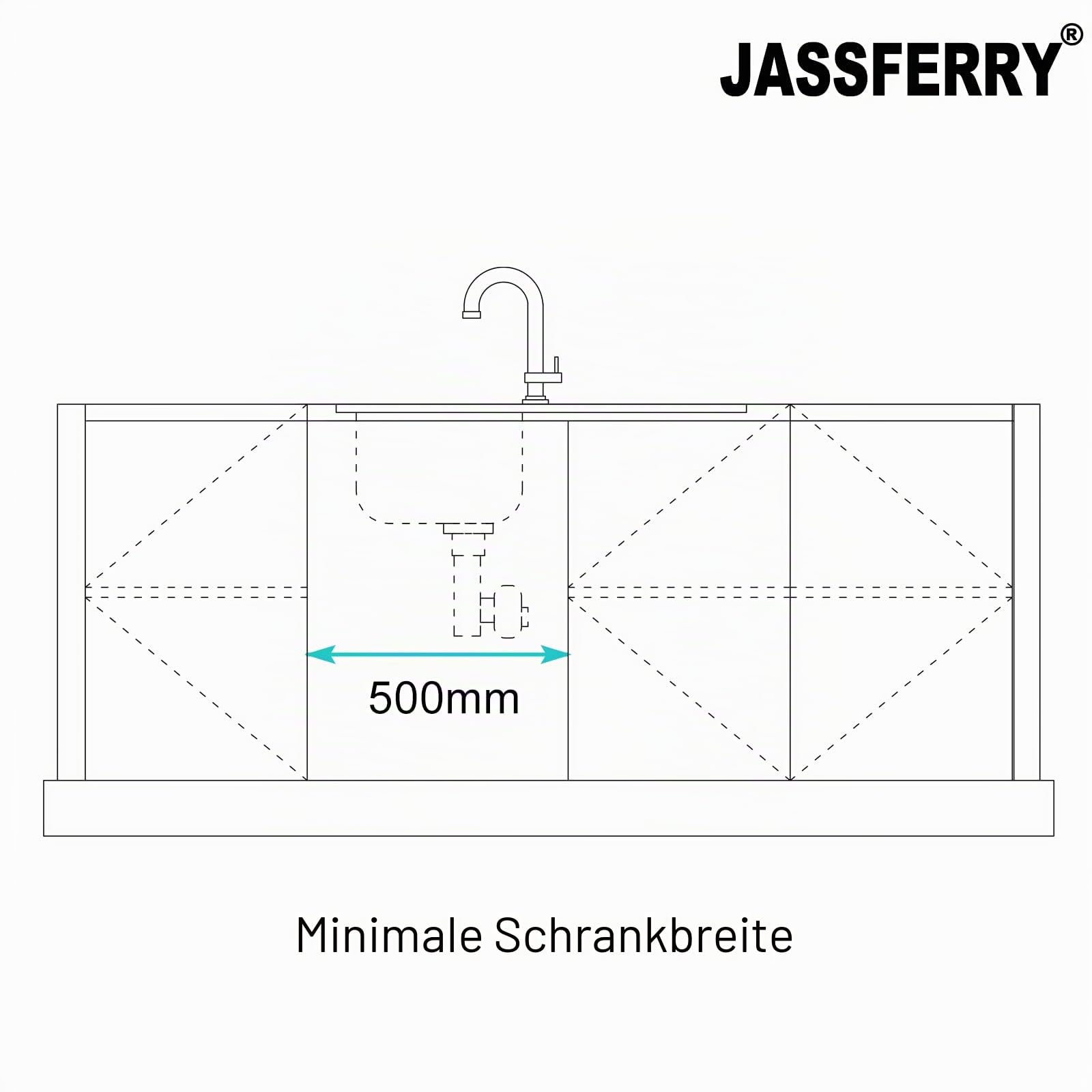 JASSFERRY Edelstahl Küchenspüle 1 Becken Einsatz, Reversibel Einbauspüle mit Siphon-Ablauf und Überlaufgarnitur 860 x 500mm
