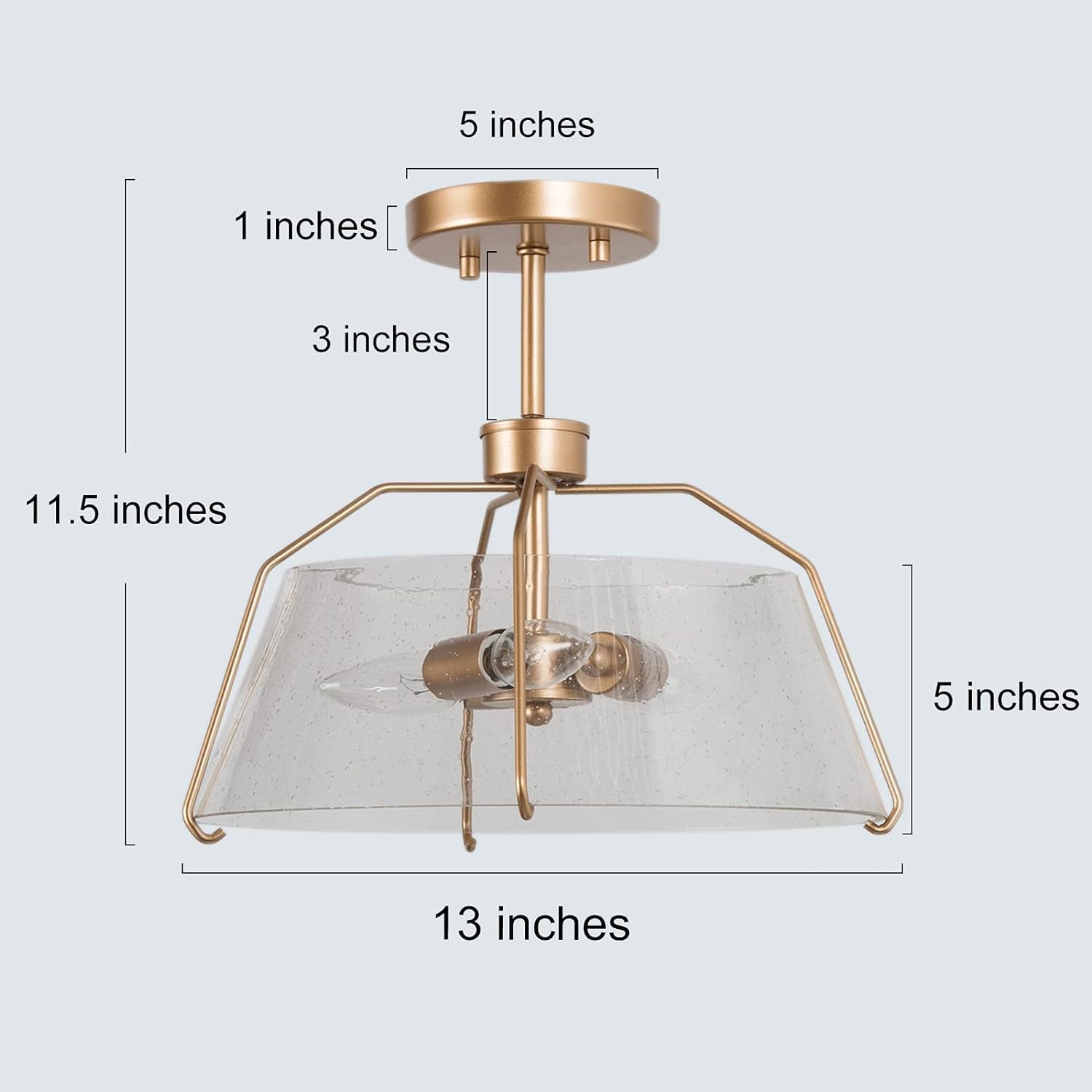 KSANA Gold Semi Flush Mount Ceiling Light, Modern 3 Light Close to Ceiling Light Fixtures with Seeded Glass for Hallway, Bedroom, Kitchen, Foyer and Living Room