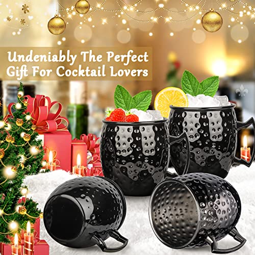 Moscow Mule Mugs- Set Of 4 Gunmetal Black Plated Stainless Steel Mug 18Oz, Measuring Cup, Cocktail Picks For Chilled Drinks (4Pcs) #TOP5