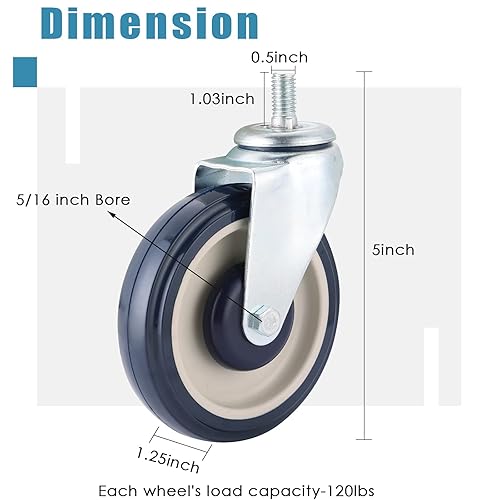 Miniatura 2 de Rueda giratoria para carrito de compras  Ruedas de poliuretano para carrito de compras con herrajes  Paquete de 4 ruedas de 5 pulgadas Kit de
