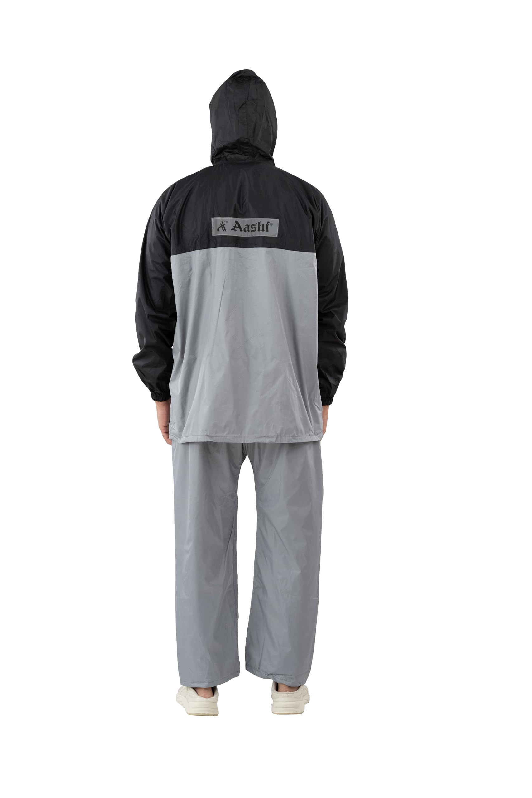 Raincoat 100% for Men Waterproof for Bike Riders with Adjustable Hood Along with Inner Pockets, Suit with Polyester Jacket,Pants Drawstring Bag(JS-312_XL_Grey&Black) Jacket and Pants
