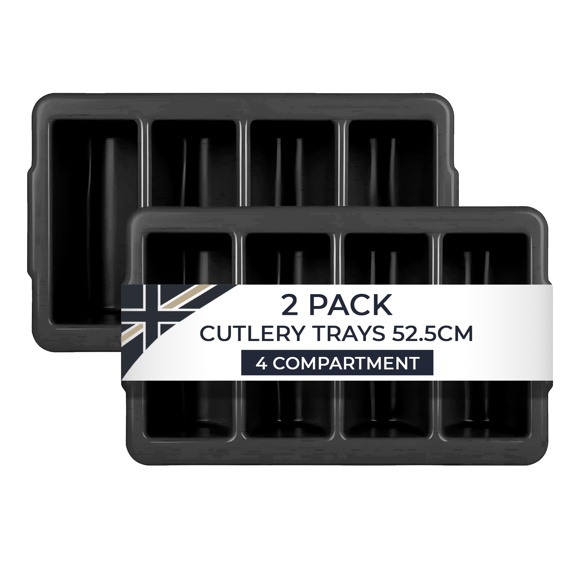 Chabrias Ltd Durable 4 Compartment GN 1/1 Cutlery Tray - Restaurant Grade, Easy-to-Clean Organizer,Efficient Kitchen Storage in Restaurants, Schools, and Commercial Use (Black Pack of 2)