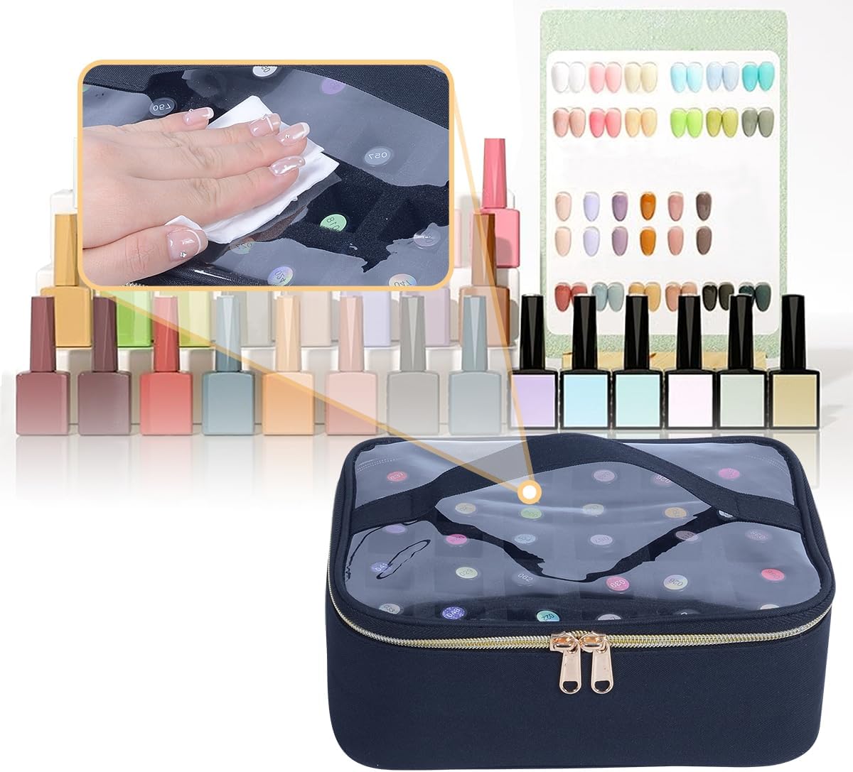 Small Clear Nail Polish Case Holds 30 bottles(15ml-0.5fl.oz) Nail Polish Organizer Multifunctional Nail Polish Bag organizer, Cosmetic Travel Makeup Cases for Women, Black