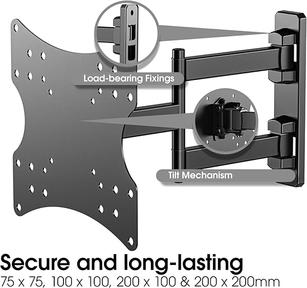 SLx TV Wall Bracket Full Motion for 14 to 43 Inch, 55 to 320mm Extension, Max VESA 200 x 200, 20kg Heavy Duty Articulating Flat Screen Wall Mount for LED LCD TVs - 3