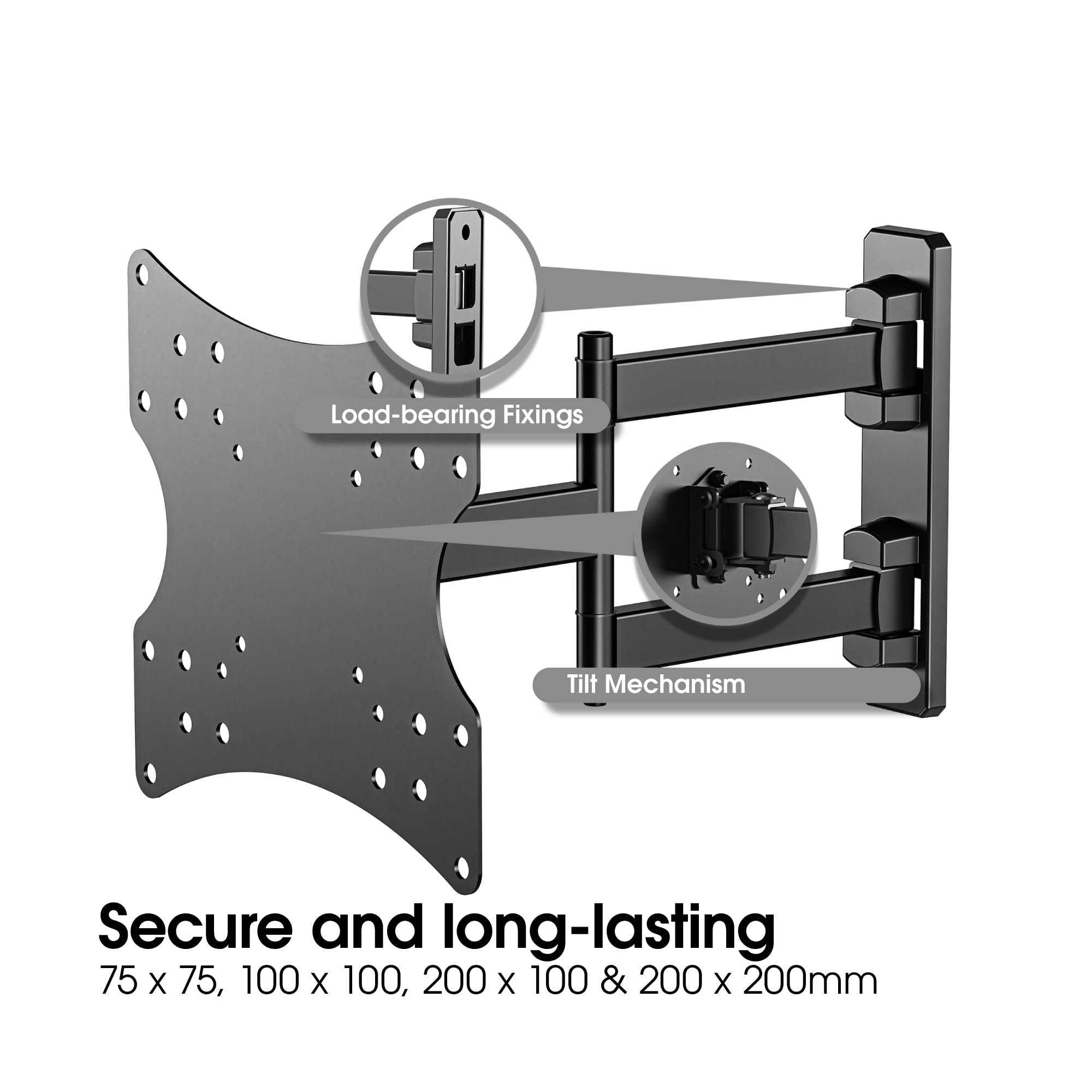 SLx TV Wall Bracket Full Motion for 14 to 43 Inch, 55 to 320mm Extension, Max VESA 200 x 200, 20kg Heavy Duty Articulating Flat Screen Wall Mount for LED LCD TVs — view 3