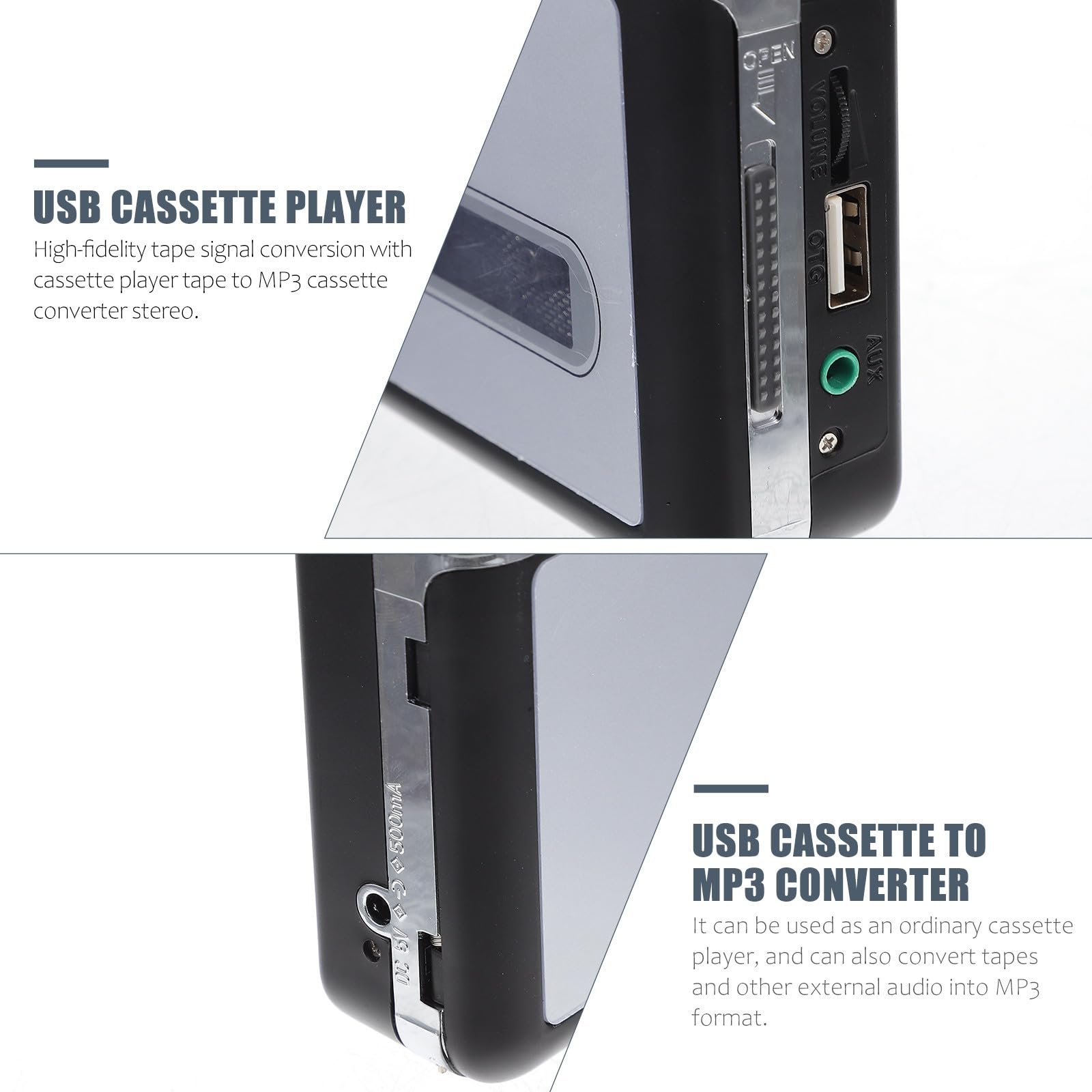 ORFOFE Lettore Tape-to-MP3 Convertitore USB in Plastica Argento, Funzione di Conversione Audio Diretta su USB, Alimentato a Batterie AA, Adatto per Appassionati di Musica