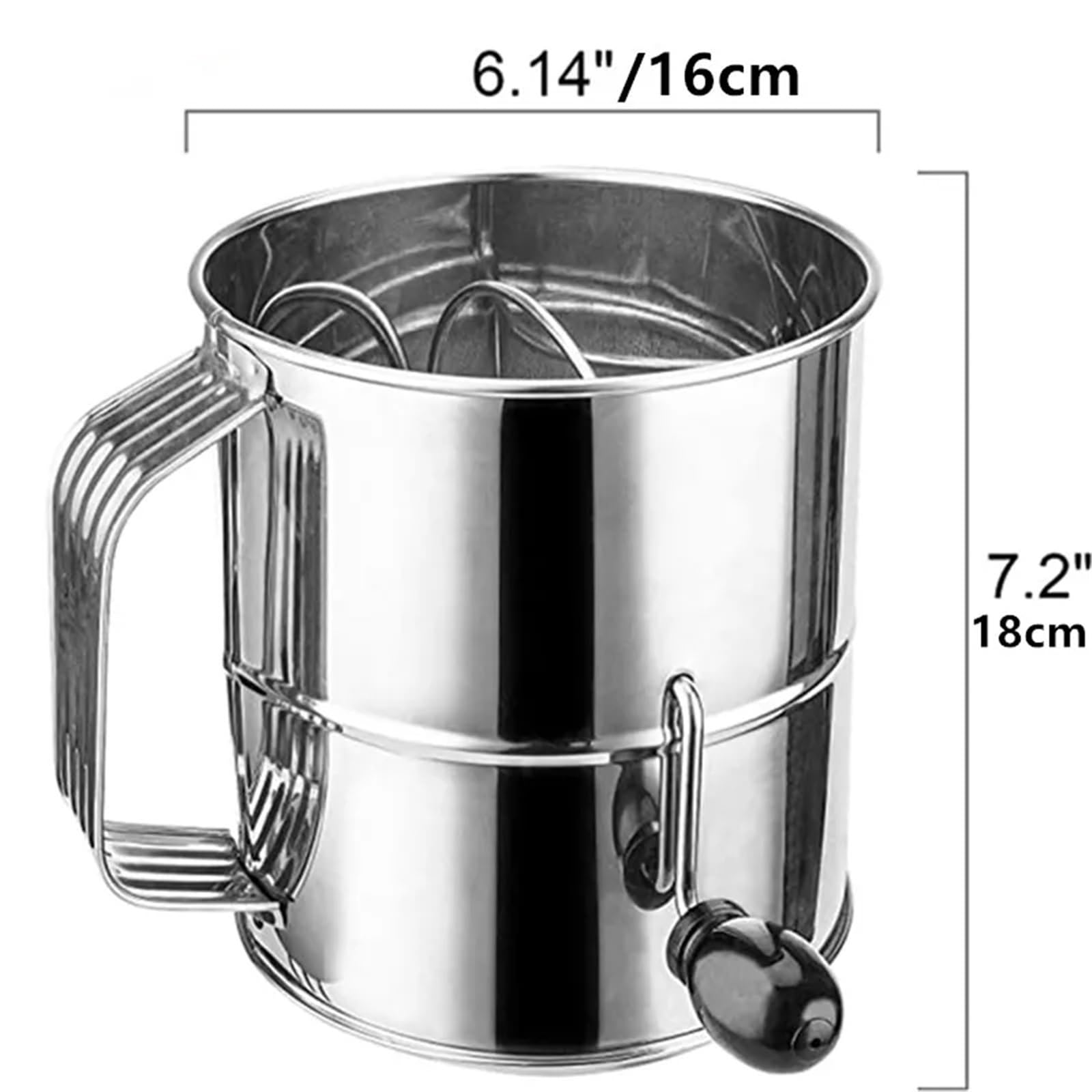 Mehlsieb 8 Tassen Edelstahl Halbautomatisches Hand-Mehlsieb Hand-Pulversieb in Tassenform Handgebackenes Puderzuckersieb(L)