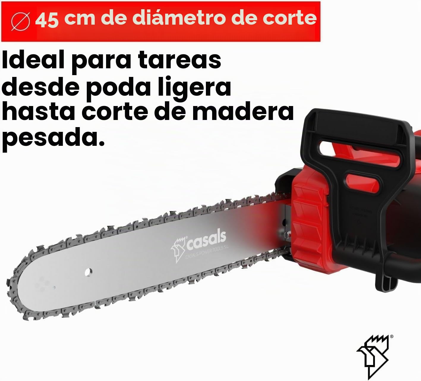 Casals - Motosierra Eléctrica Casals | 1400W Potencia | Corte Preciso de 35,5 cm | 6500 RPM | Ideal para Jardinería y Madera