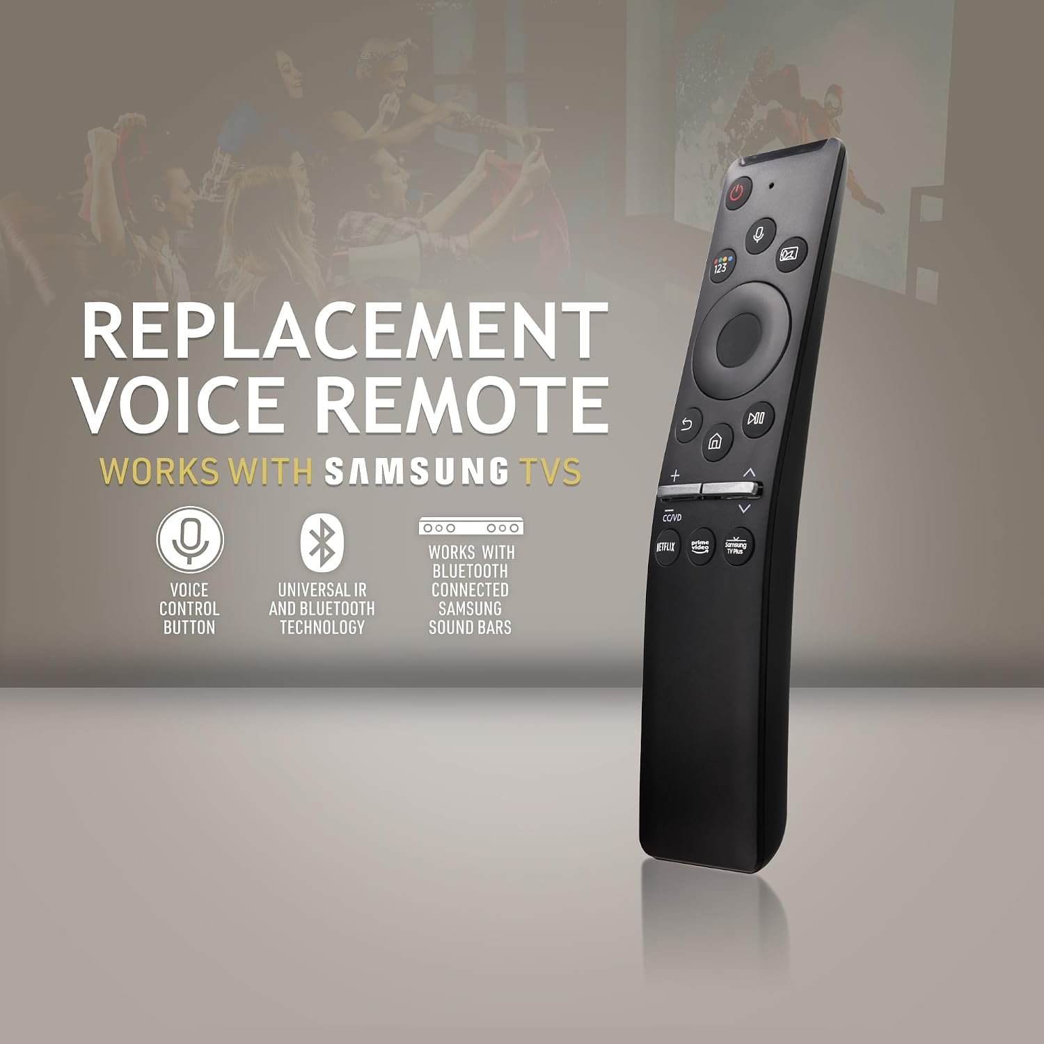 Replacement Remote Compatible with Samsung Smart TV - Universal Remote Control with Voice Search, Netflix, Prime Video, Compatible with 4K, QLED, OLED & Crystal UHD (Batteries Not Included)
