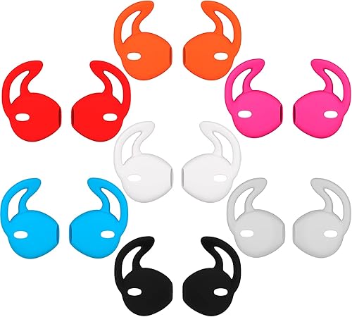 D & K Exclusives Puntas de gancho para auriculares 7 pares Geles antideslizantes de silicona suave para auriculares, negro, blanco, rojo, naranja,