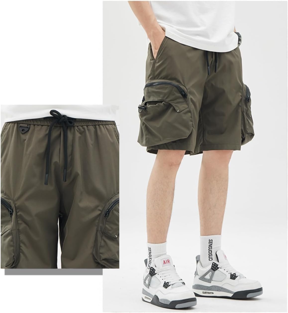 Mens Relaxed Fit Cargo Shorts Lightweight Elastic Waist Drawstring Casual Summer Outdoor Shorts with 6 Pockets