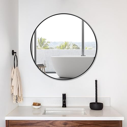 Miniatura 2 de Black Round Mirror 24 Inch, Circle Mirror Metal Frame, Round Wall Mirror for Bathroom, Circle Mirrors for Wall, Living Room, Bedroom, Vanity