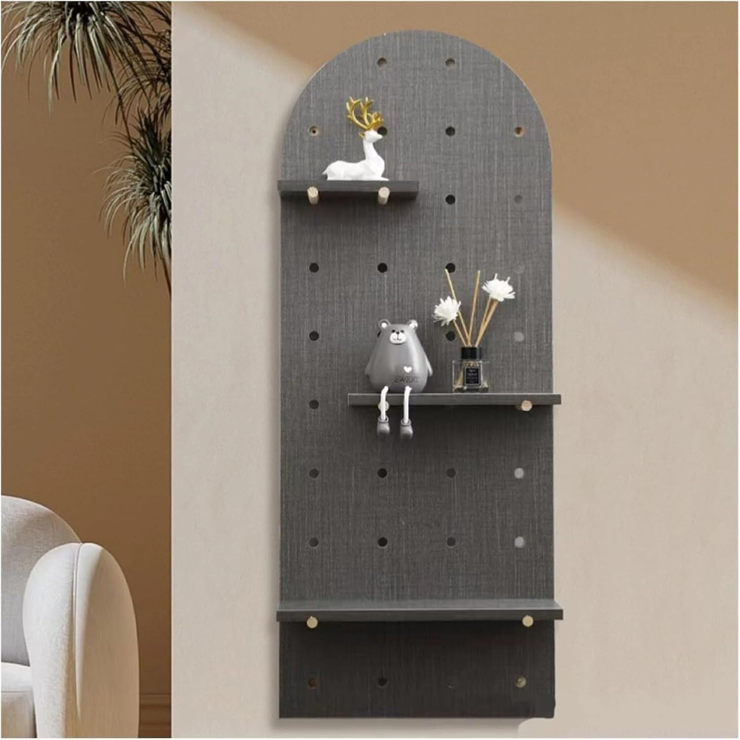 Panneau perforé en bois Pegboard modulable gris 40x120cm pour un rangement mural sur mesure