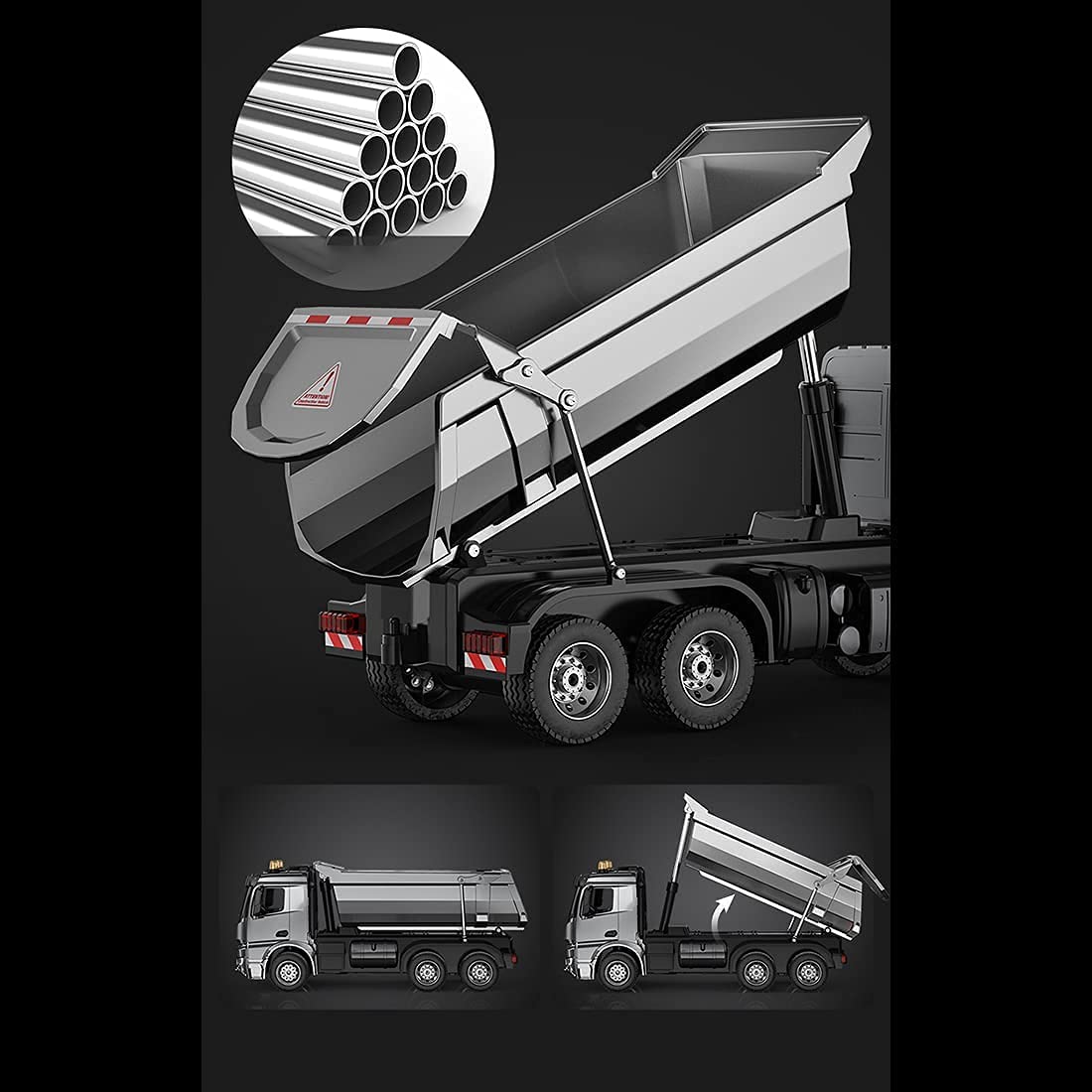 s-idee® E590-003 Mercedes Arocs Camion RC con cassone ribaltabile in metallo 1:20 LKW 10 canali caricatore ribaltabile doppio E CADA E-590