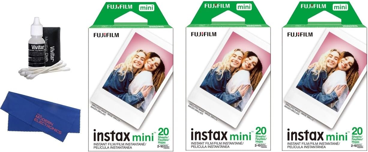 FUJIFILM INSTAX MINI Instant Color Film Bundle for EVO, Mini 12, Mini 11 and Mini 41 Cameras, Includes: Instant Color Film, Cleaning Kit and Cleaning Cloth (60 Exposures)