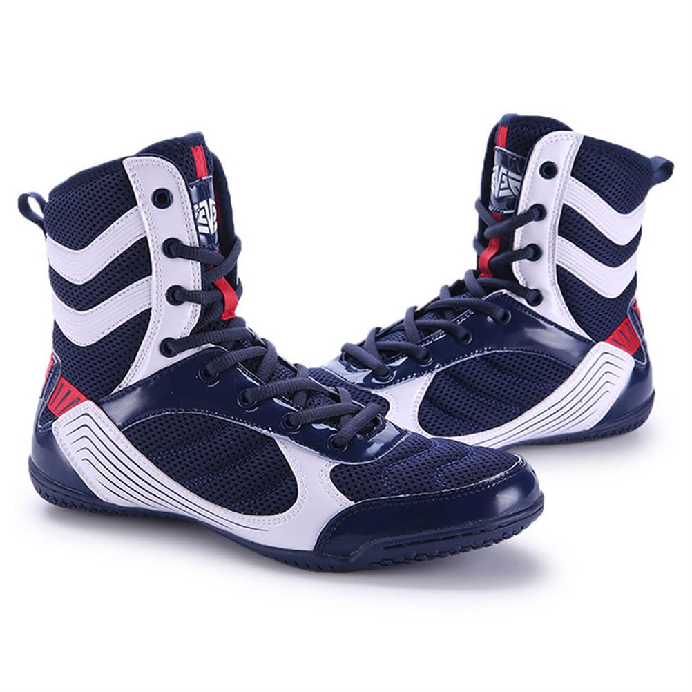 Scarpe da Wrestling per Ragazzi e Ragazze Unisex, Stivaletti Leggeri in Mesh Traspirante, Barefoot, Antiscivolo, con Caviglia Alta.,Blu,44 EU