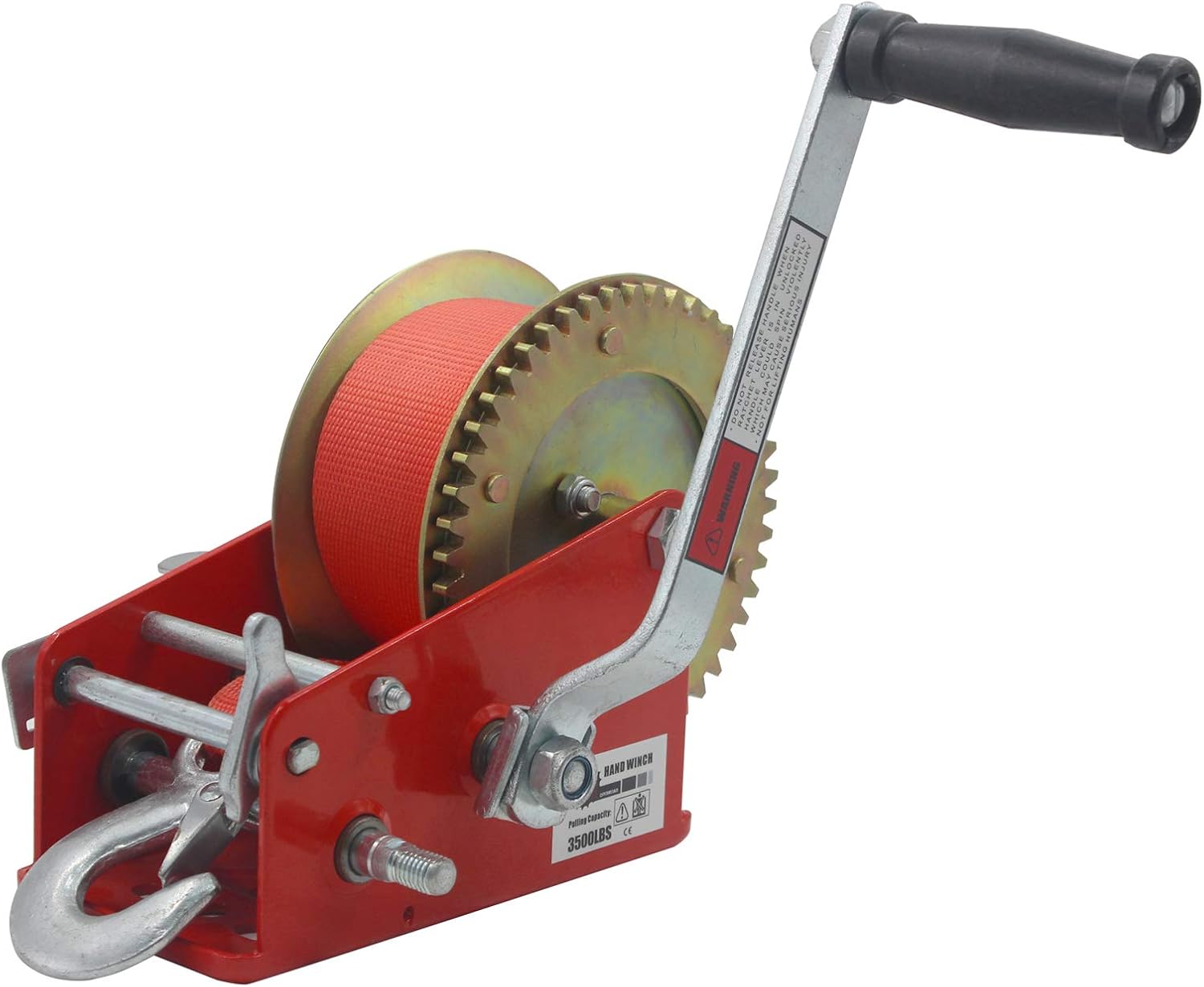 Top Rated OPENROAD 3500lbs Hand Winch Boat Trailer Winch, Manual Winch with 10m(32ft) Strap Crank Winch, Towing Winch, Operated Two-Way Ratchet Marine Boat Trailer (Red 3500lbs)