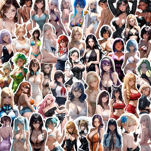 Cute Anime Waifu Stickers 50 PCS 3-Inch | Kawaii Anime Girls | Large Size Stickers for Men | Decals for Car Mirrors & Water Bottles | Waterproof Vinyl Stickers | Aesthetic Scrapbook Sticker