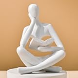 UTTCMK Bookshelf Decor Thinker Statue - Abstract Art Reading Thinker Sculpture Figurine Aesthetic, Modern Home Decoration for Living Room Office Shelves Coffee Table Desk Decor(White)