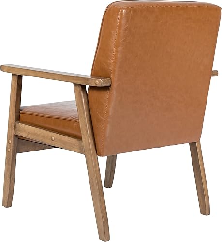 Miniatura 17 de Okeysen Juego de 2 sillas decorativas, sillón retro de cuero moderno de mediados de siglo para sala de estar, sofá individual de madera maciza con