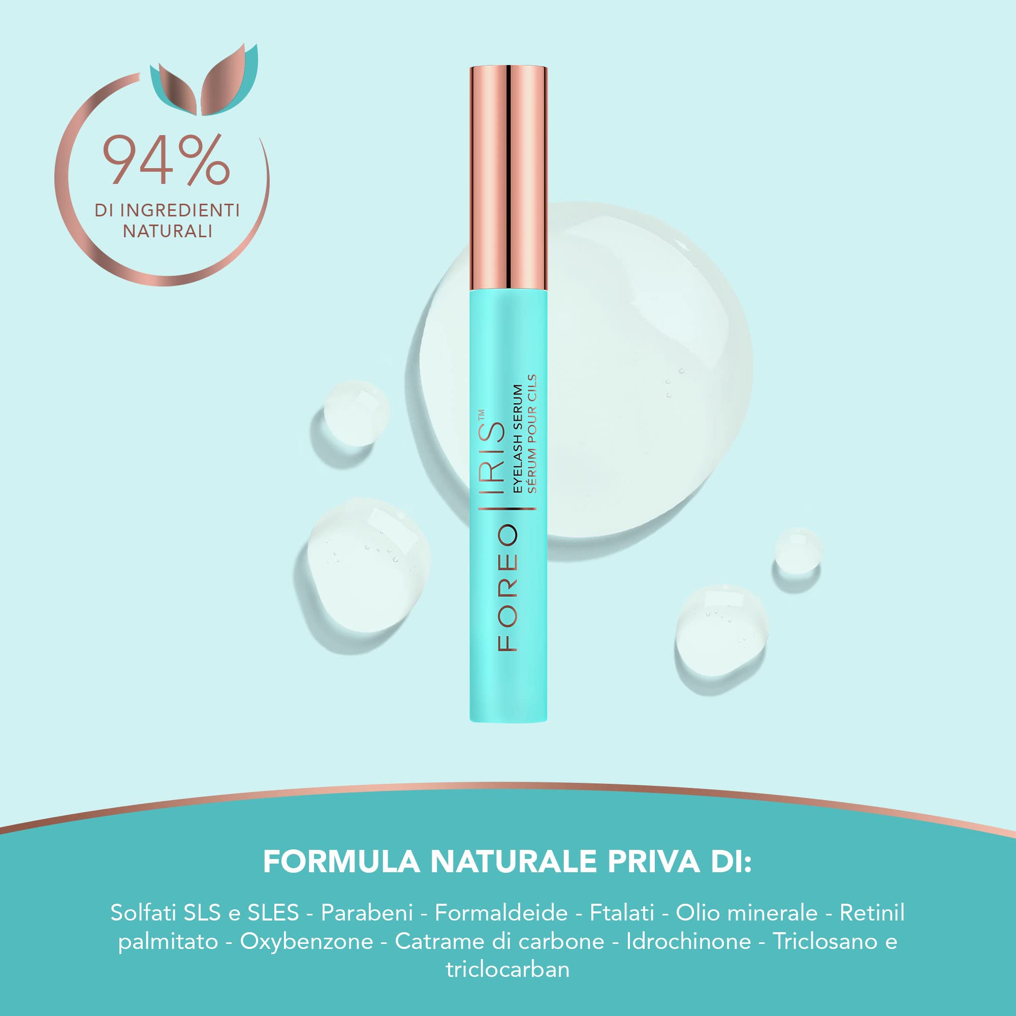 IRIS Siero ciglia - Siero ciglia allungante - Volume, Forza e Protezione - Lash Serum Concentrato - Fitocheratina, Arginina e Acido Ialuronico - Siero Ciglia e Sopracciglia
