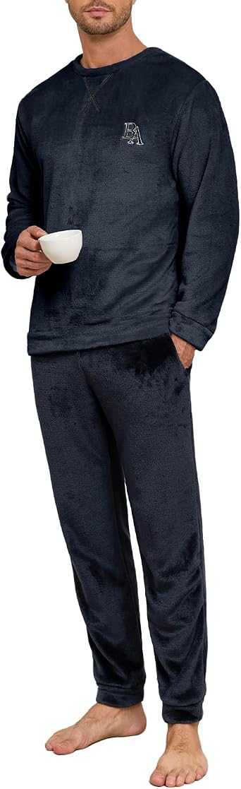 Mens Pajama Sets Fleece Pjs Winter Warm Lounge Sleepwear Soft Comfy Pajamas for Men
