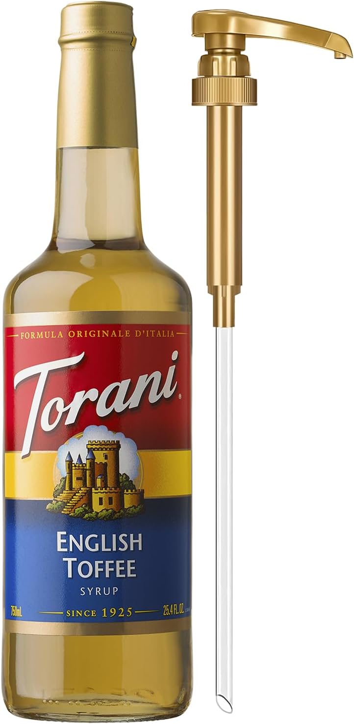 Torani Coffee Syrup, English Toffee Flavored Syrup for Drinks, Pump Included, 25.4 Fl Oz