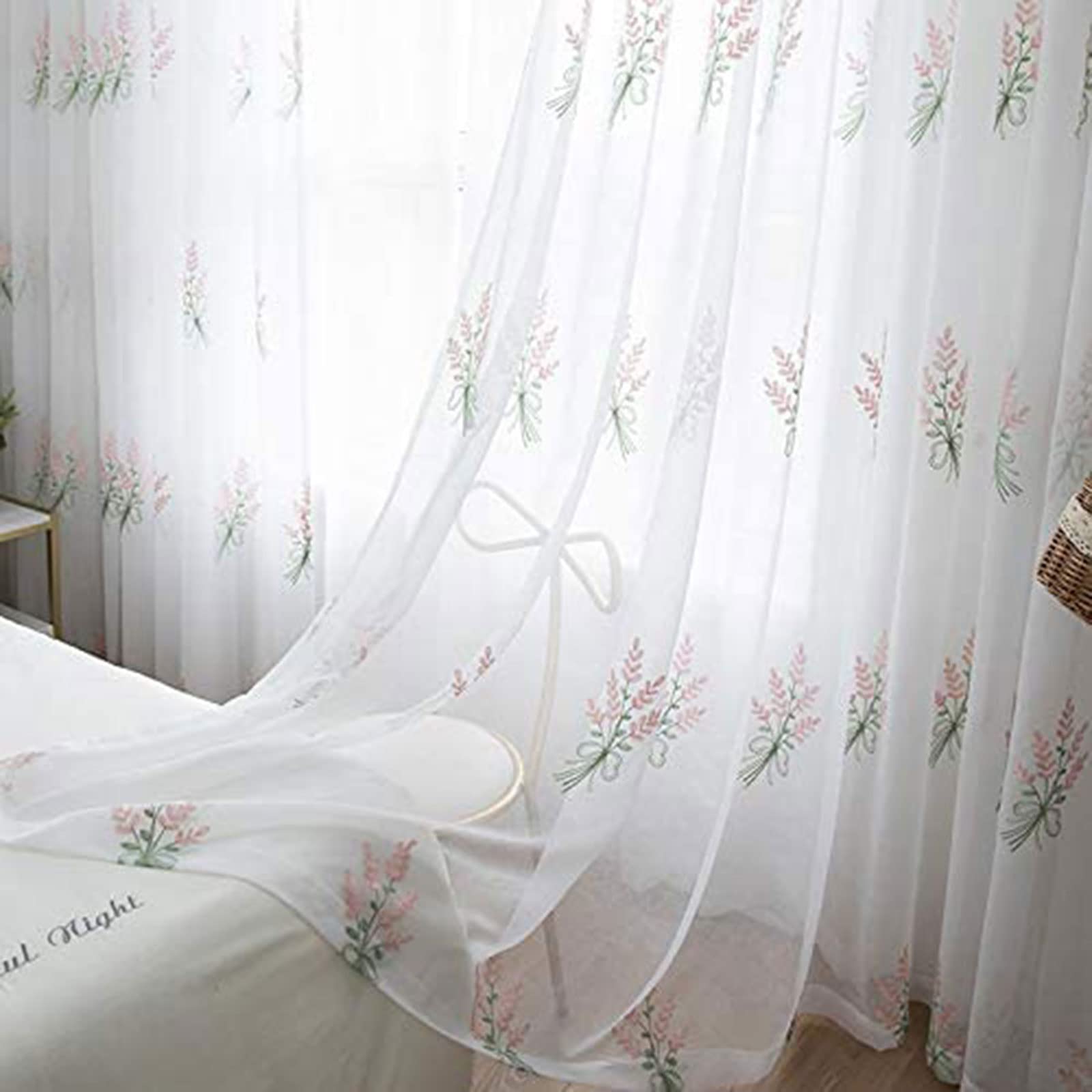 Rideaux transparents floraux lavande demi-jour de 200x250 cm