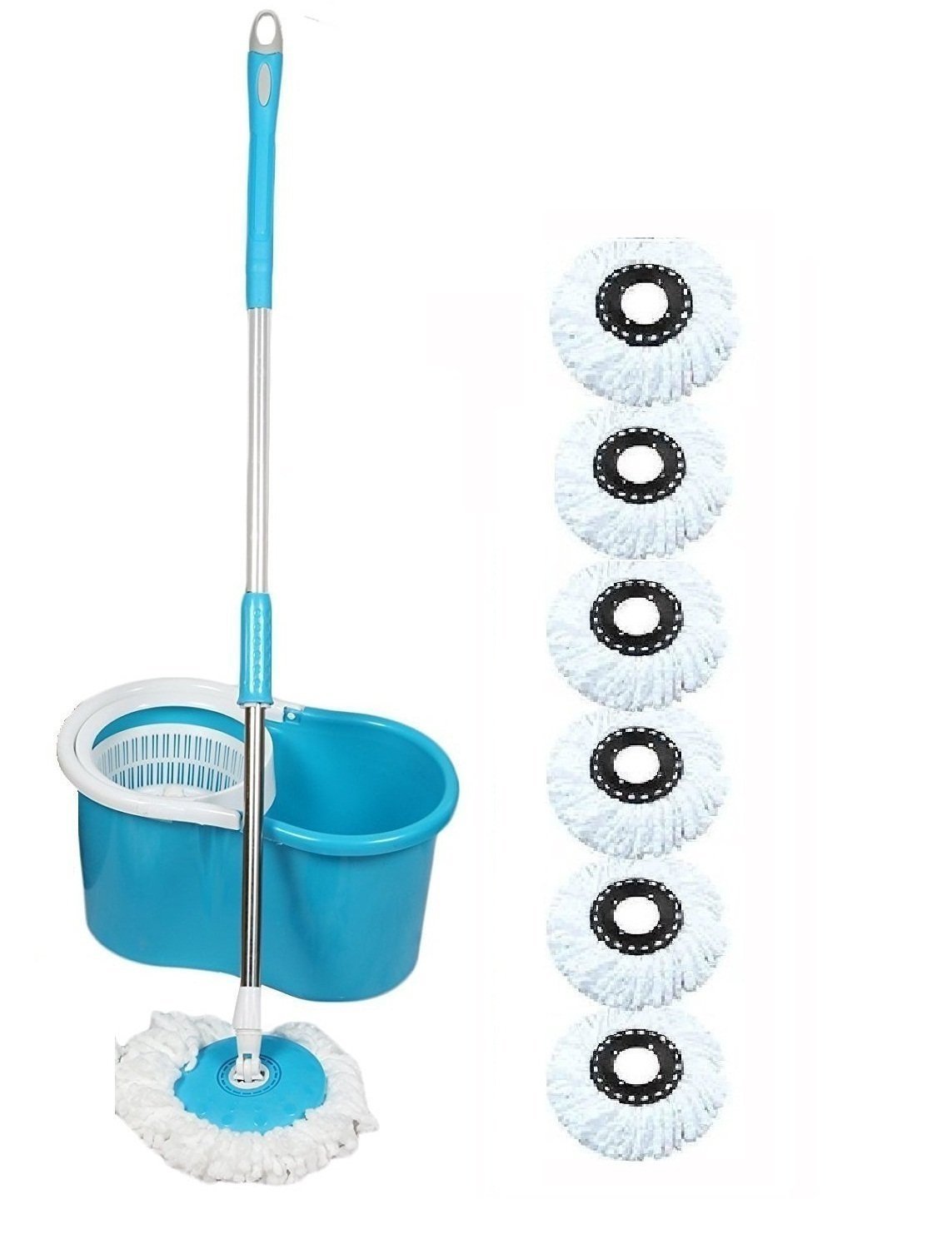 PEony E-Quick Spin Mop with Bucket and 6 Micro Fiber Refills (Random Colour)
