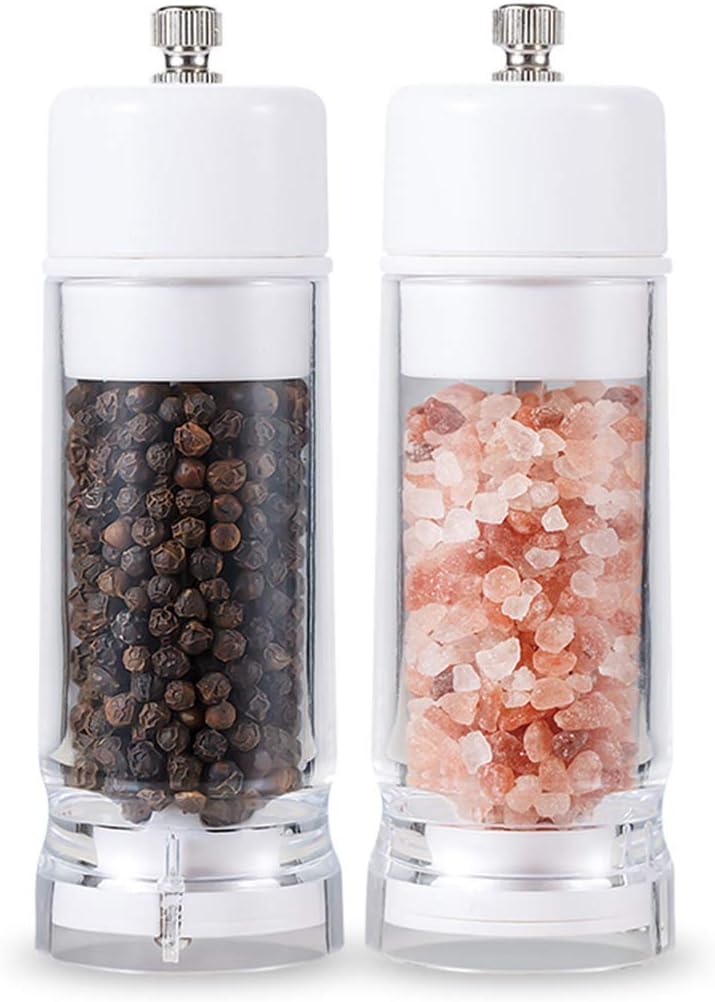 Salt and Pepper Mill Set with Visible Window Ceramic Grinding Core and Adjustable Refillable Design 14cm Pack of 2.
