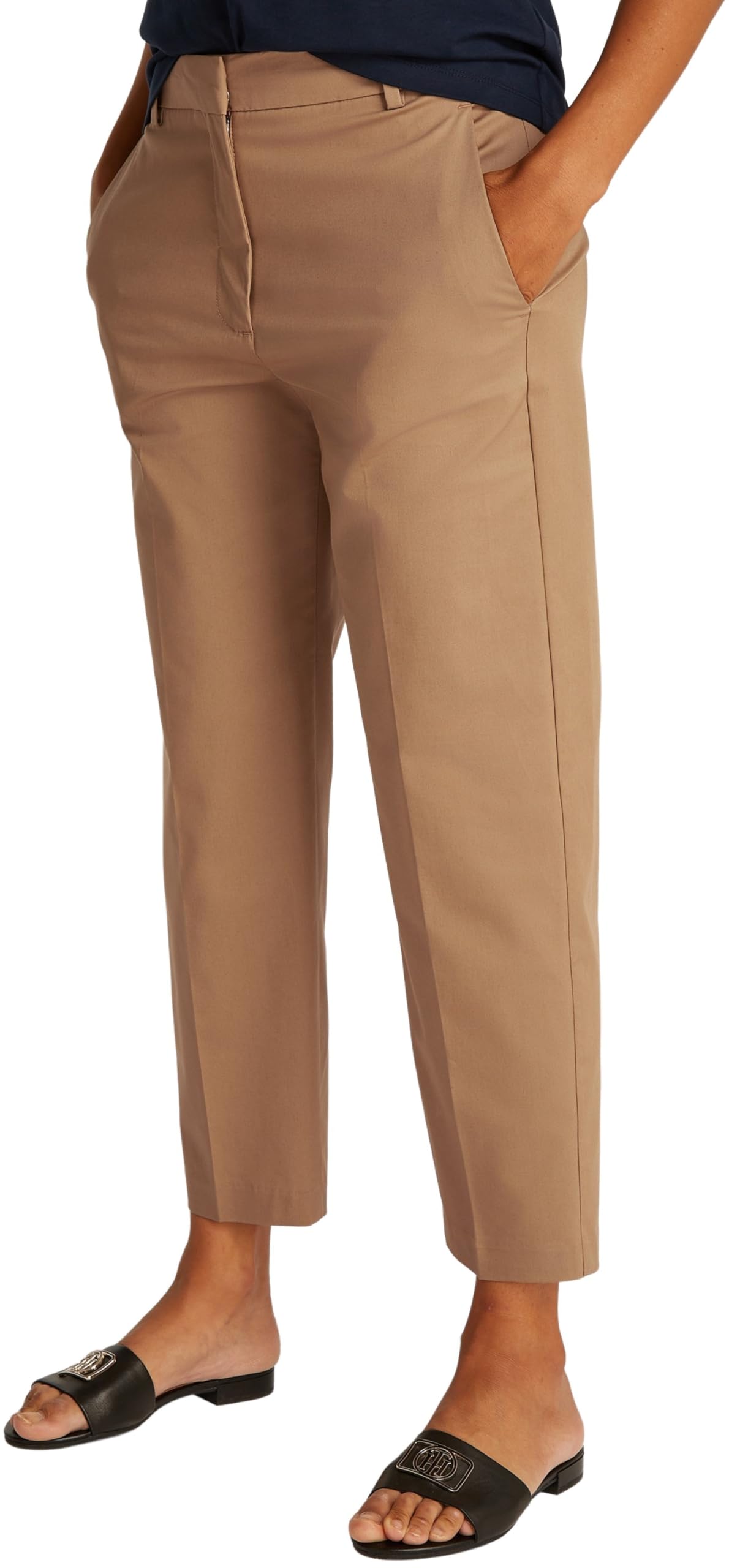 Tommy Hilfiger Women's Slim Straight CO Chino WW0WW40504, Khaki, 36