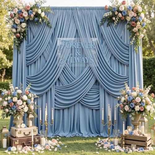 Image of 40ftx12ft Dusty Blue Backdrop Curtains for Parties, Wrinkle Free Polyester Photo Backdrop Drapes 8 Panels 12 ft Long Back Drop Cloth Drapery for Wedding Birthday Photography Background Party