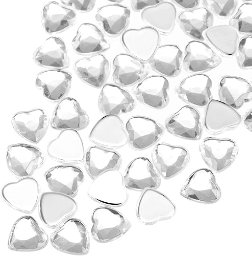 Miniatura 20 de MECCANIXITY 60 piezas de diamantes de imitación acrílicos de corazón de 0.59 pulgadas (0.591 in) con parte trasera plana, gemas de plástico