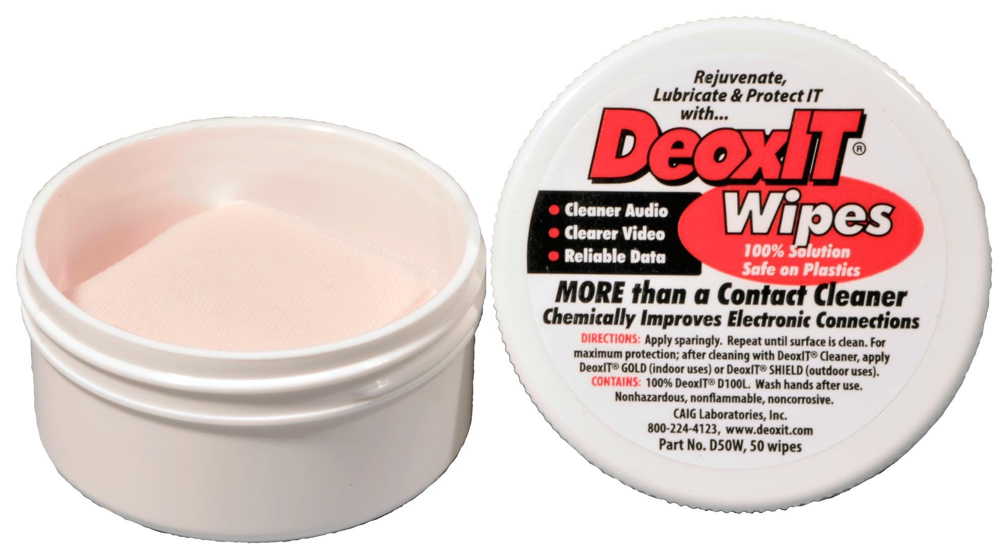 DeoxIT D50W Wipes, More Than A Contact Cleaner, 1.75 x 1.75, 50 Each, Pack of 1