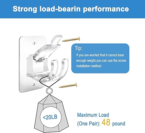 Miniatura 3 de XING ZHONG Paquete de 4 soportes para barra de cortina sin taladro, soportes adhesivos transparentes mejorados para barra de cortina ajustables para