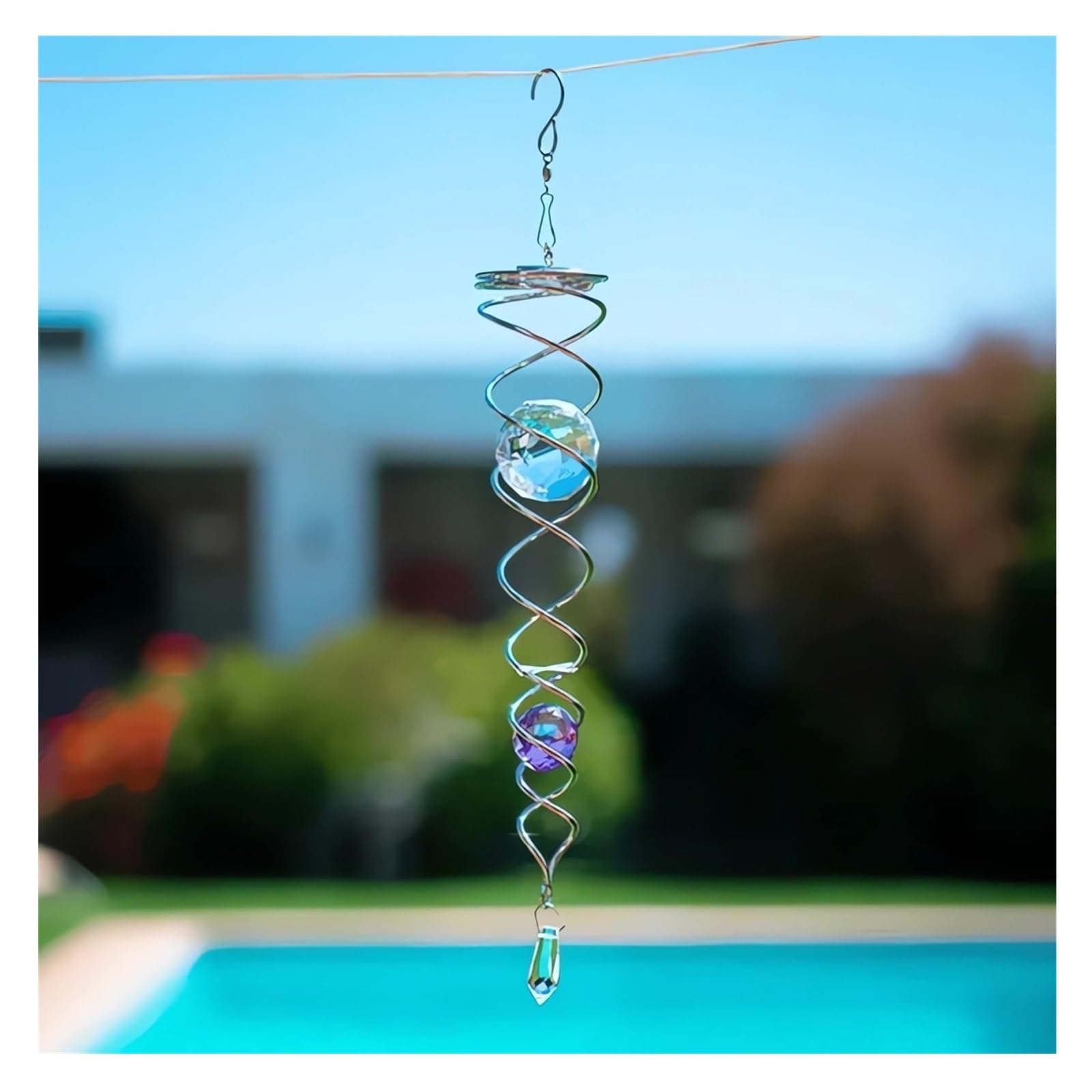 Decorative Spiral - 2024 New Gazing Ball Spiral Tail Wind Spinner Stabilizer, Spinfinity Designs Hanging Kinetic Wind Spinners Decorative Spiral